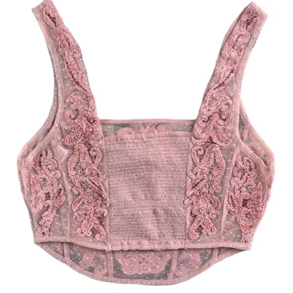SOLD Free People NWT Crush On You Embellished Mauve Corset Mesh Cami Tank Top Sm - Picture 13 of 13
